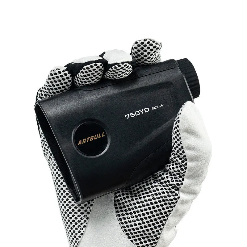 Telescope rechargeable golf laser rangefinder with LCD display showing distance measurement
