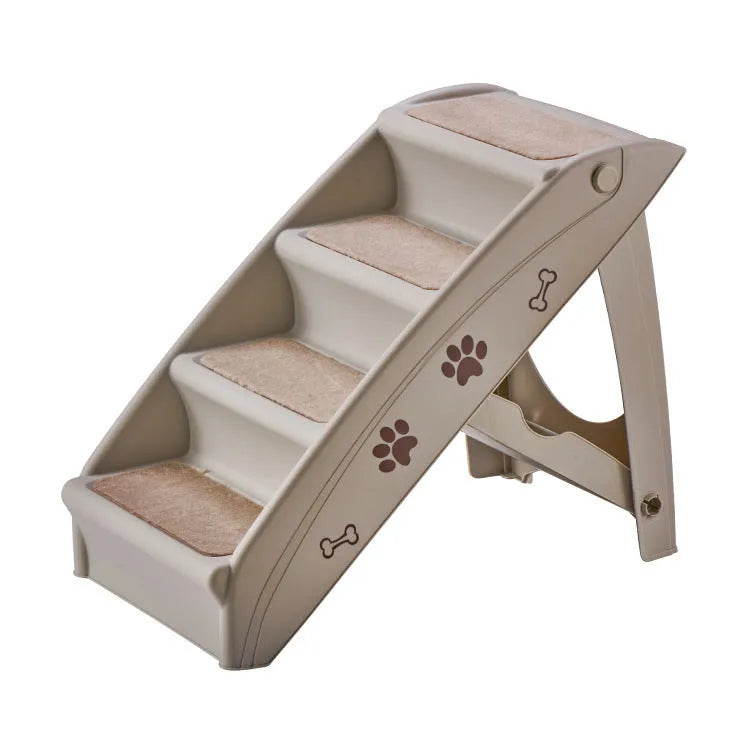 Foldable plastic pet step for small dogs and cats with non-slip mat, shown in beige colour