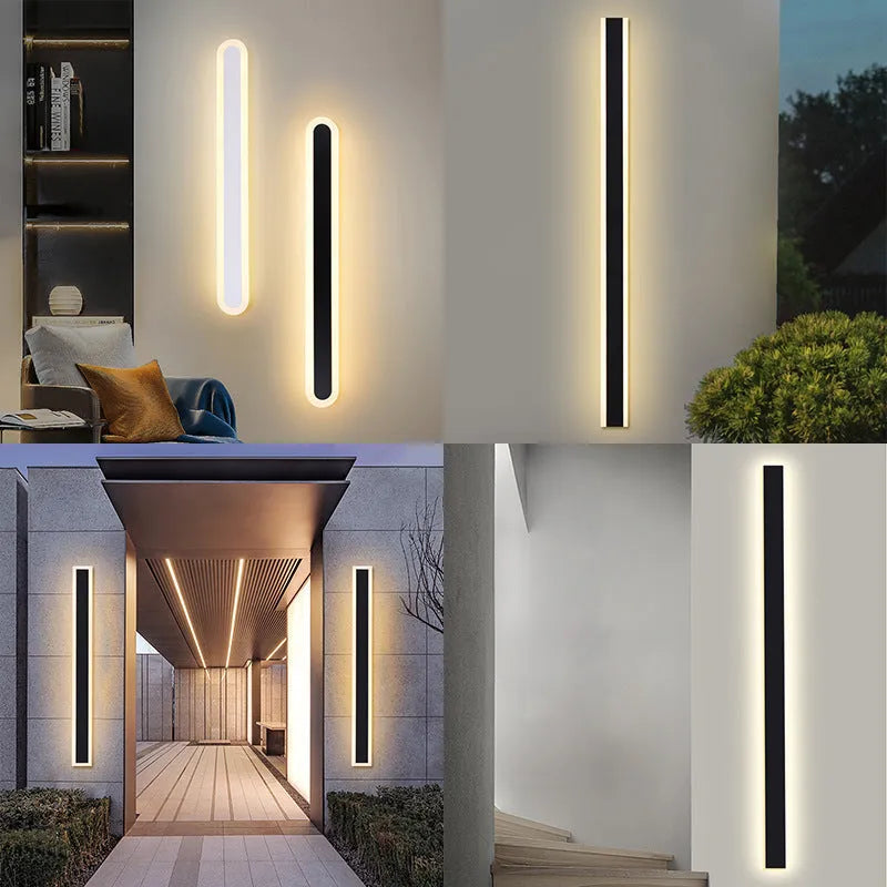 Outdoor LED strip wall lamp with wrought iron housing and 150cm length for garden lighting