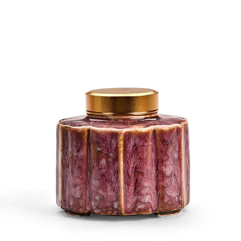 Ceramic Tea Pot Lotus Leaf Design Universal Storage Tea Caddy Coloured Glaze Finish Available in Seven Colours Celadon Dark Red Ding Ware Pink Sea Blue Sky Blue White Home Tea Storage