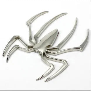 Three-dimensional metal spider bumper sticker with zinc alloy construction measuring 7x5cm