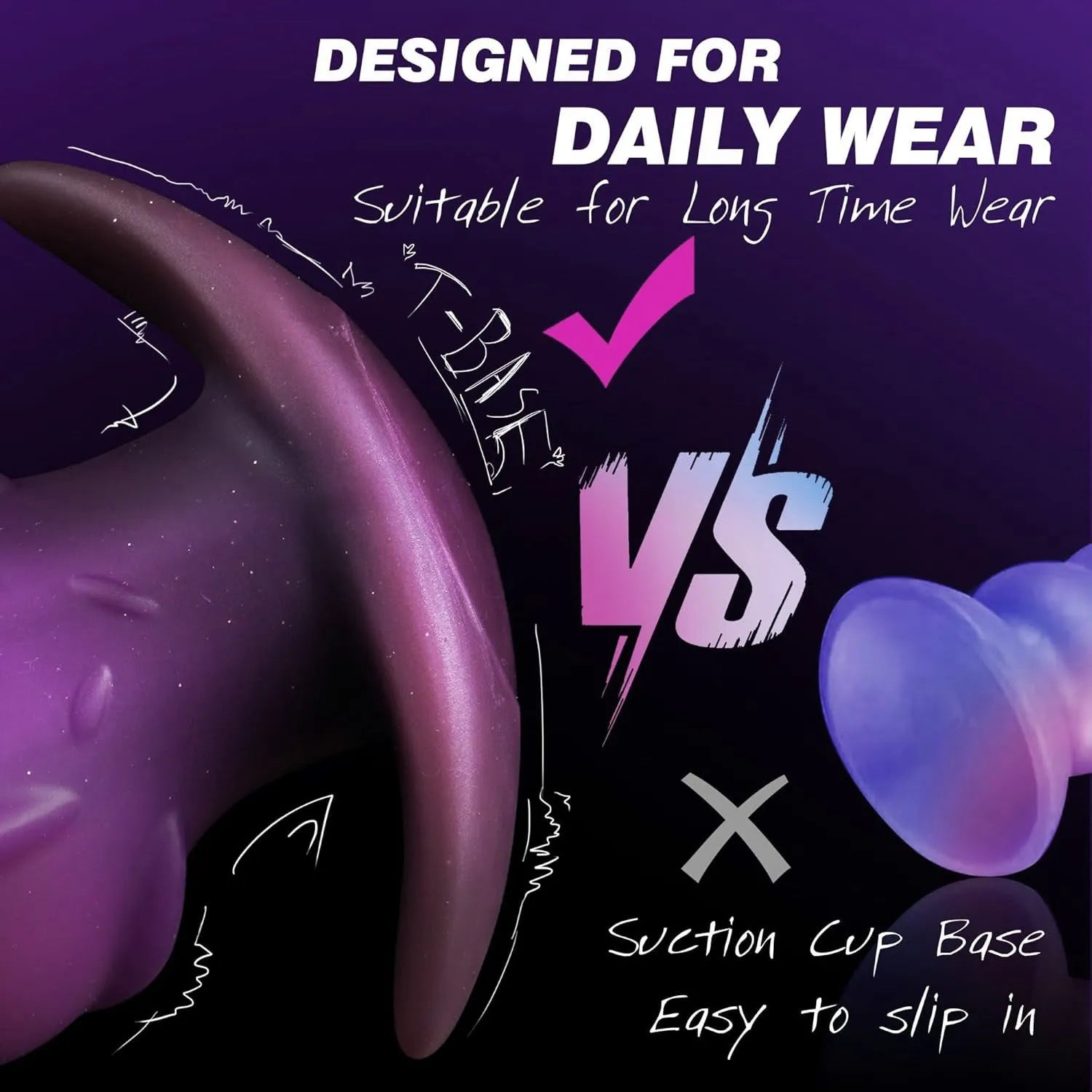 Liquid silicone masturbator for adults in black, gold, or purple, available in sizes S, M, L, and XL.