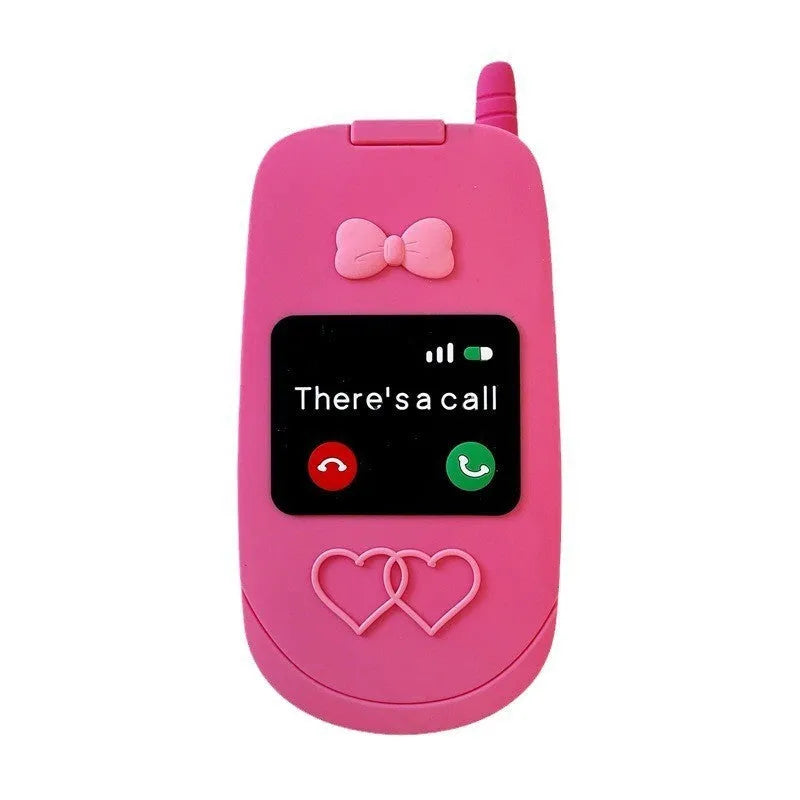 Light pink silicone flip phone shape mirror case for iPhone showing built-in mirror and nostalgic design