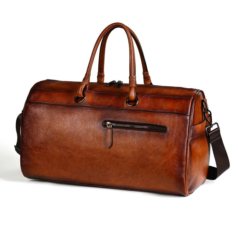 Handmade retro leather bag in vintage brown colour with below 20L capacity