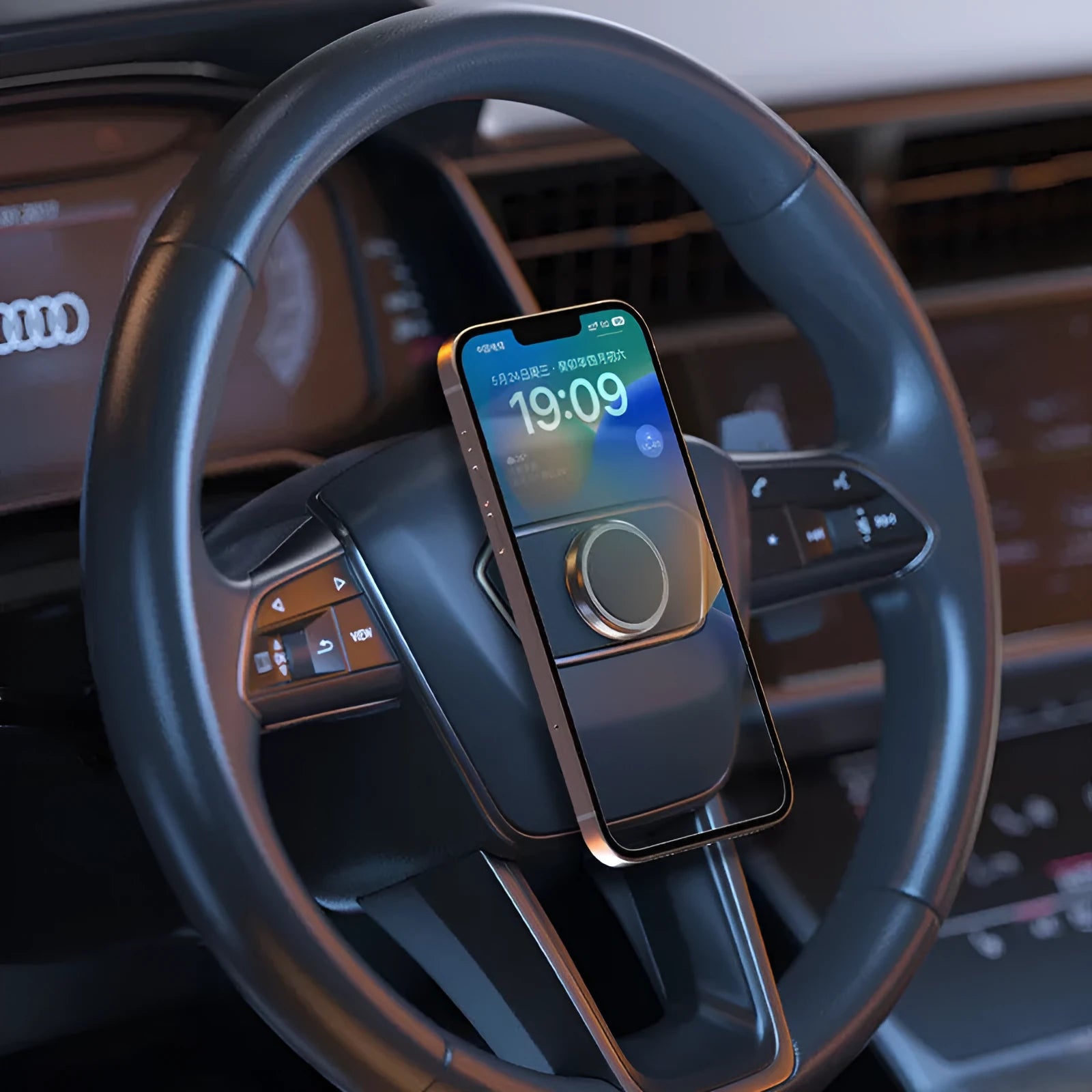 Obsidian black magnetic phone holder with alloy construction for vehicle dashboard mounting