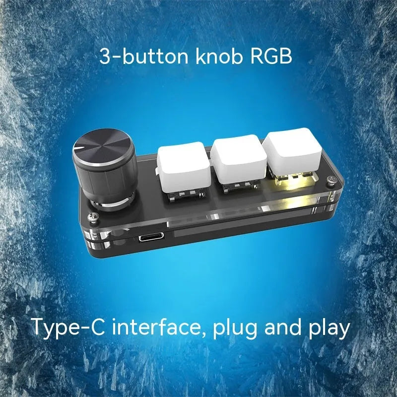 Black programmable macro keyboard with RGB backlighting and dedicated copy paste keys