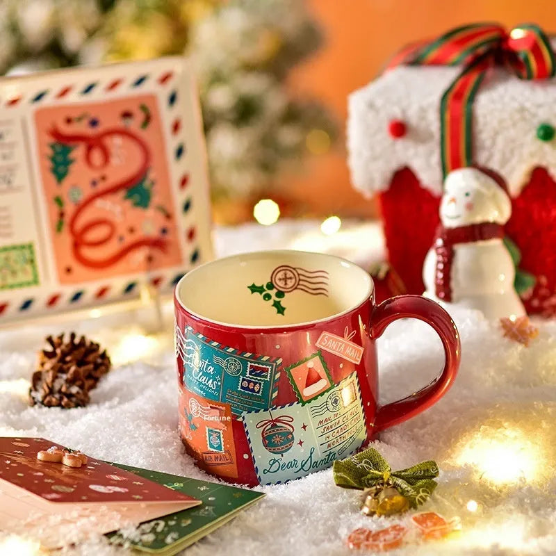 Ceramic winter gift mug 400ml cylindrical single layer home use