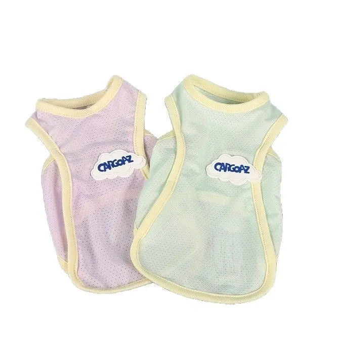 Polyester cat summer vest in grass green colour showing lightweight sports-style design