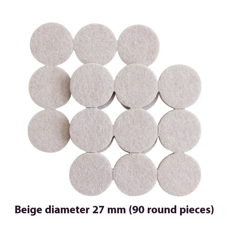 Beige plastic furniture protection pads in round and square shapes showing five different size options