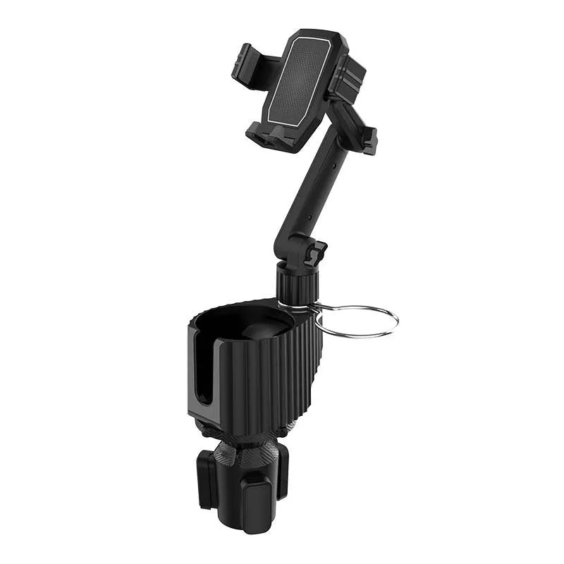 Green car drink and kettle holder with integrated mobile phone slot, showing compact plastic design.