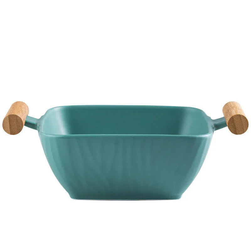 Porcelain serving bowl with lid in irregular shape, available in four colour options