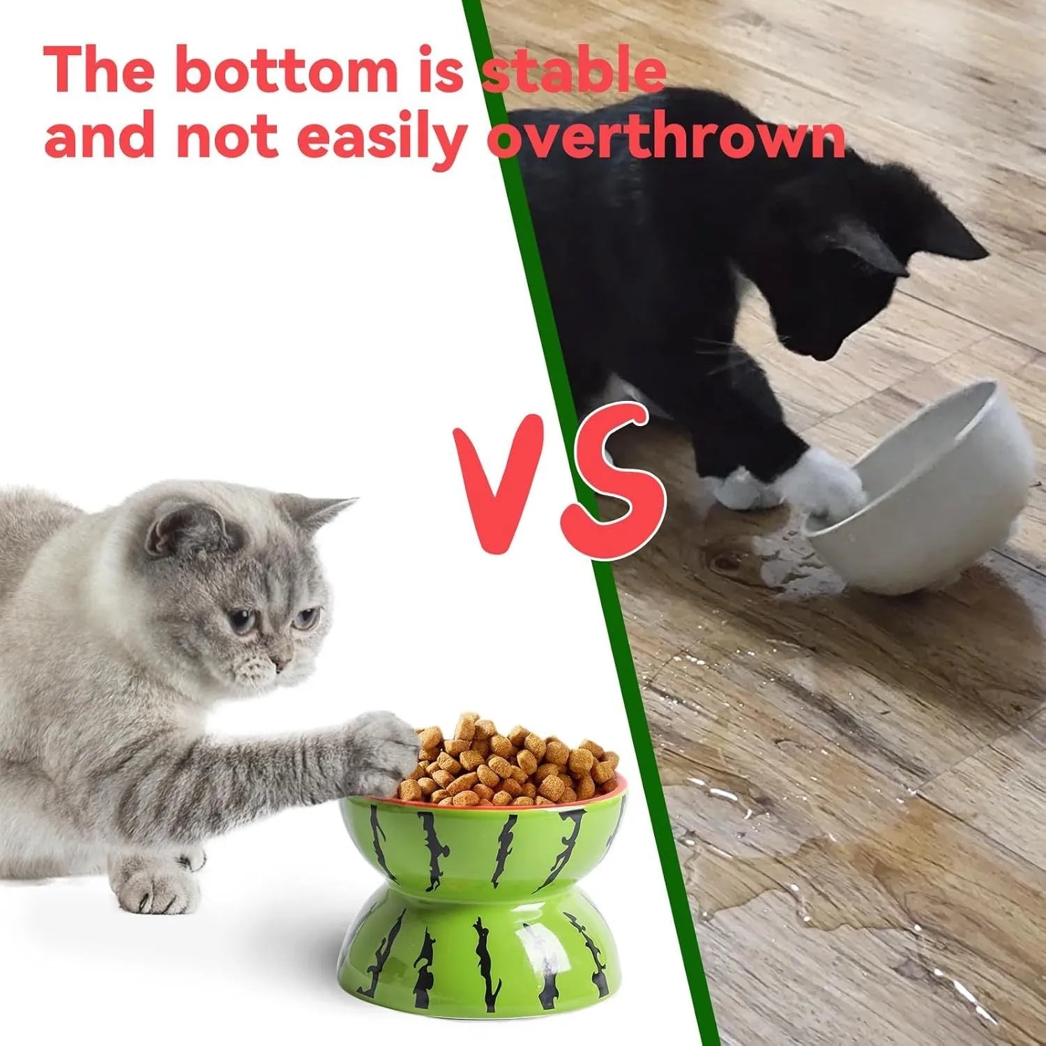 Orange patterned ceramic raised cat bowl with wide tilted dish on non-slip base.