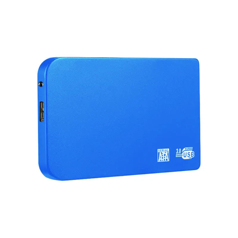 USB 3.0 solid state external hard drive in a metal case, shown in black, blue, red, and silver colour options.