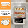 Household electric food steamer with stainless steel rack and compact design