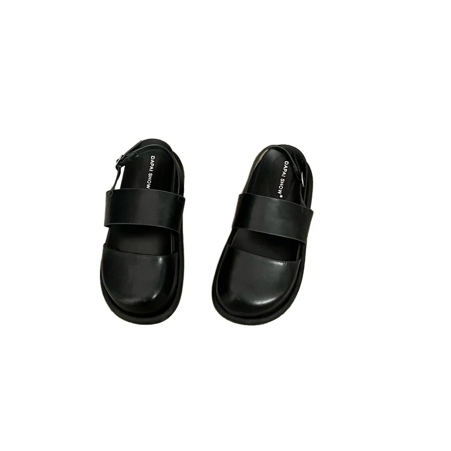 Korean retro sandals with closed toe design and adjustable ankle strap buckle