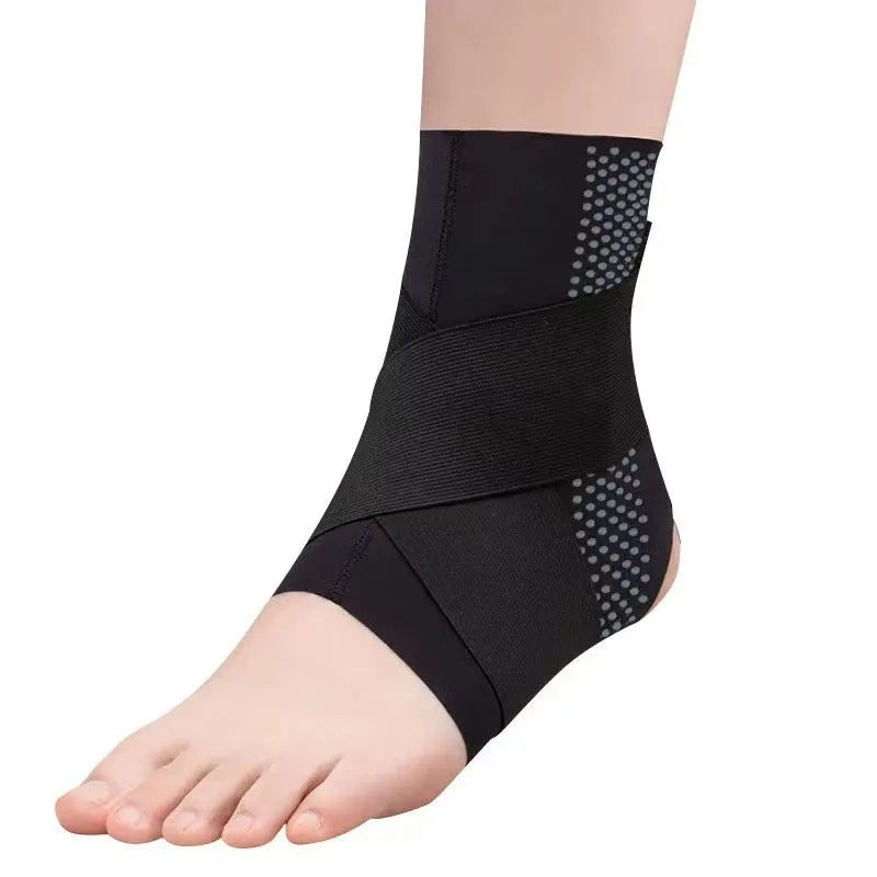 A black Lycra cloth ankle support brace for adults, laid flat to show its sleeve design.