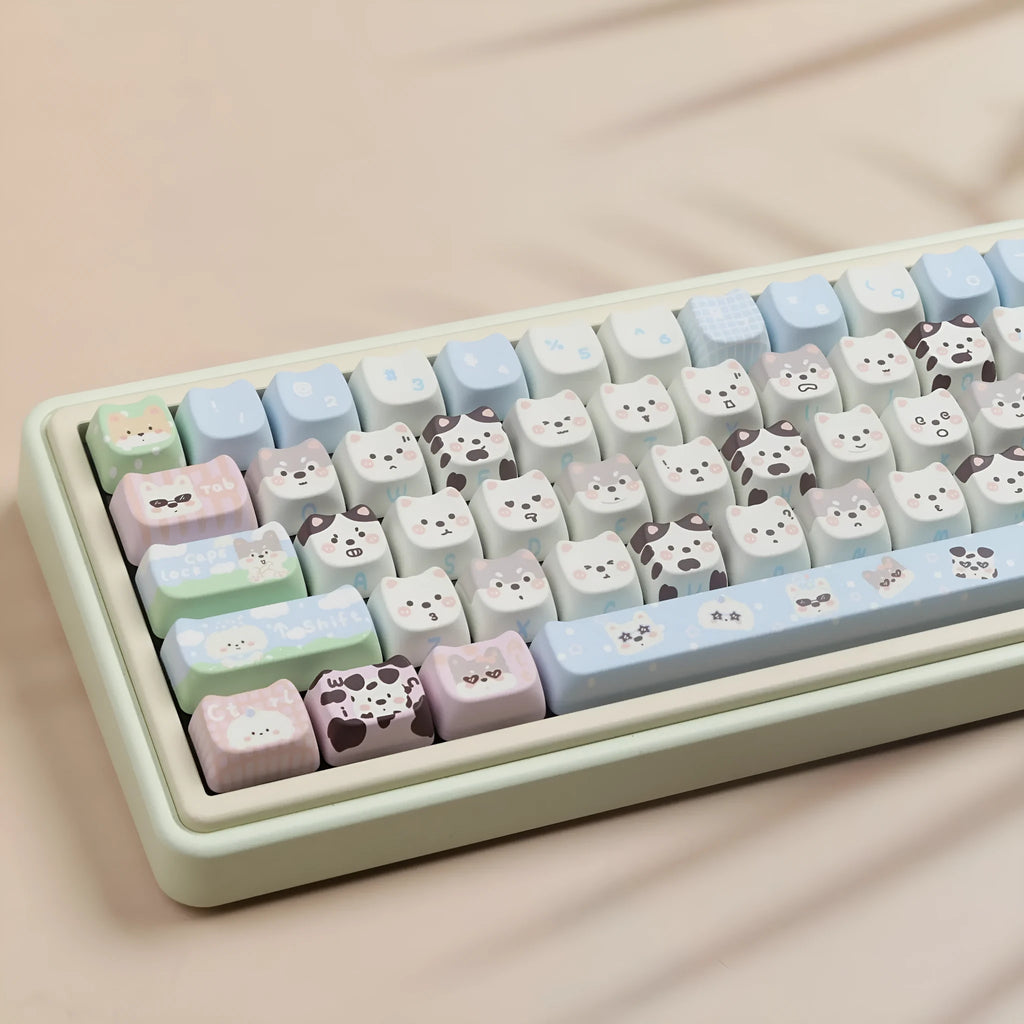 Cat and puppy themed PBT key cap set for mechanical keyboards with sublimation printing
