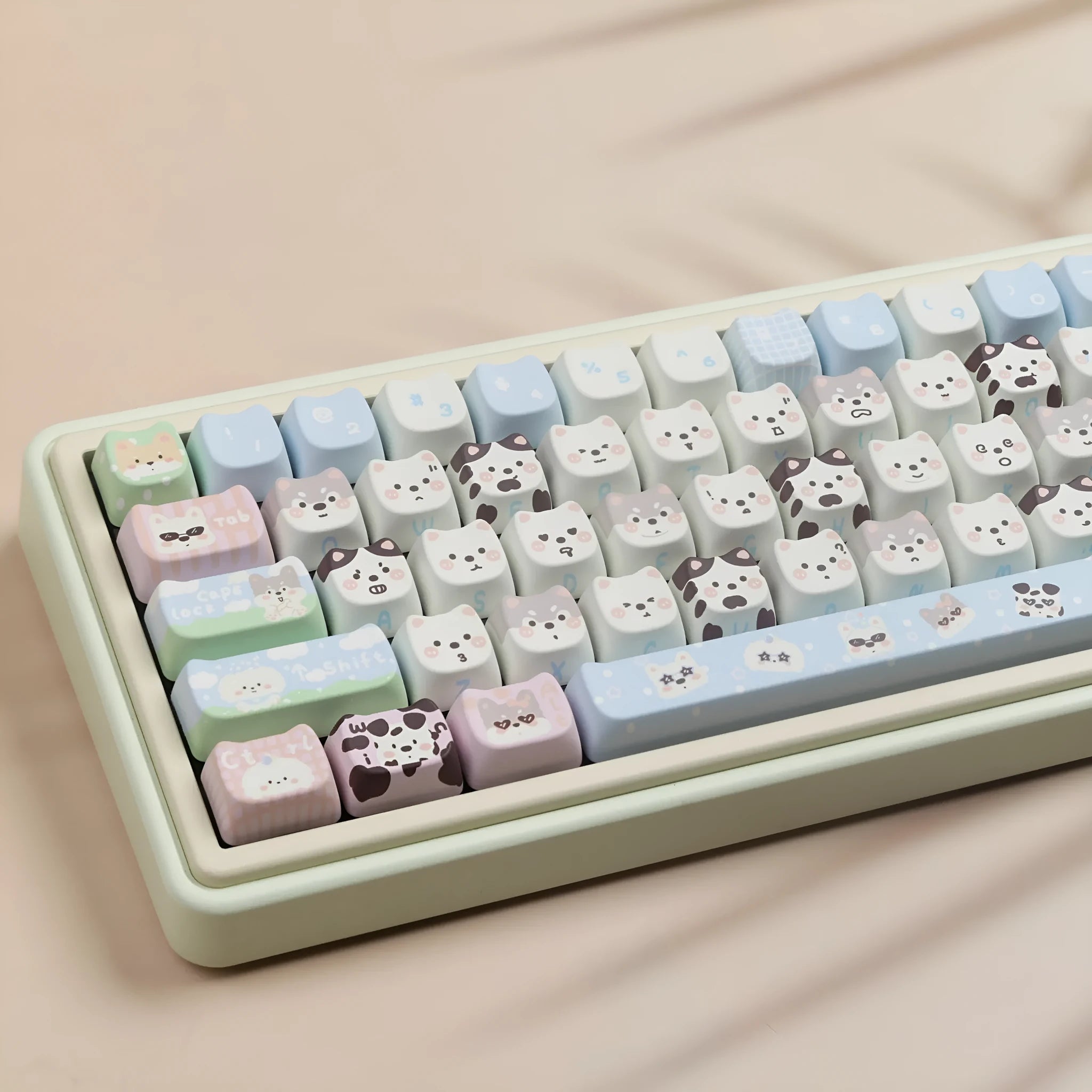 Cat and puppy themed PBT key cap set for mechanical keyboards with sublimation printing
