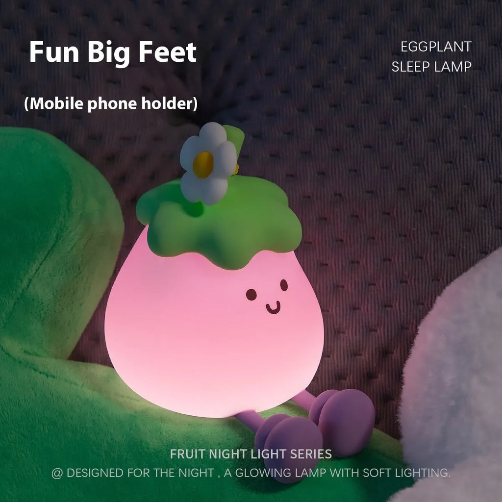 Cartoon eggplant shaped small night lamp with soft yellow light, 1200mAh