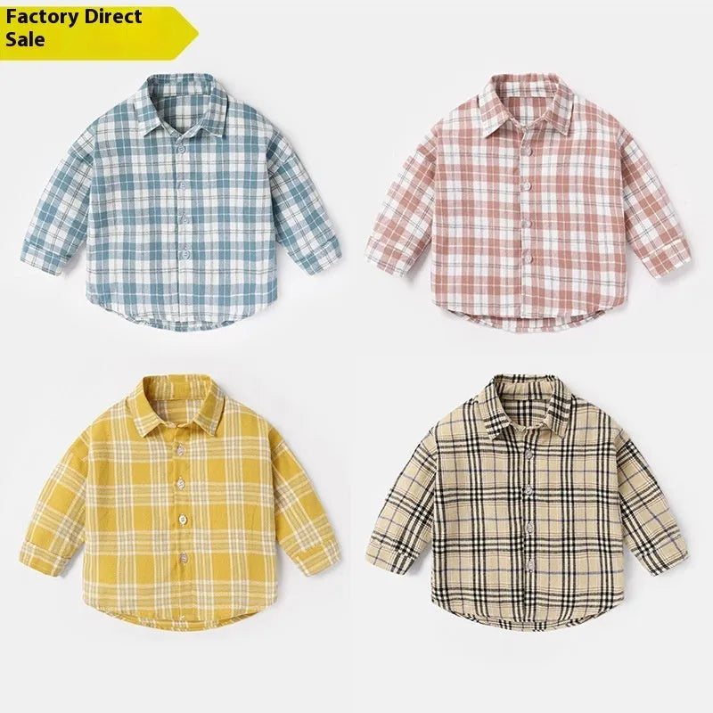 Boys' casual cotton shirt with a coloured lattice check pattern and long sleeves.