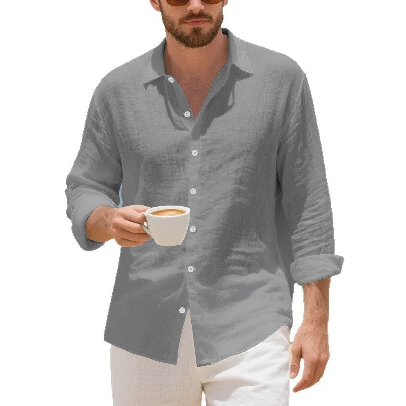 Linen American style loose casual shirt in Army Green colour with non-ironing process