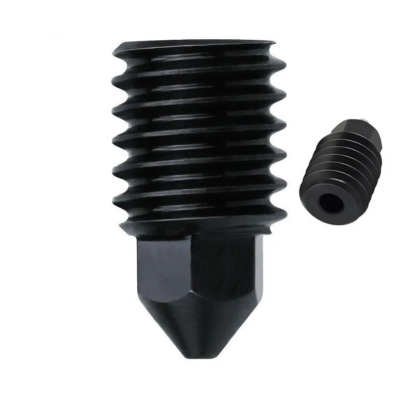 Bambu Lab A1 Mini hot end nozzle assembly set with four hardened steel nozzles and black silicone sleeves