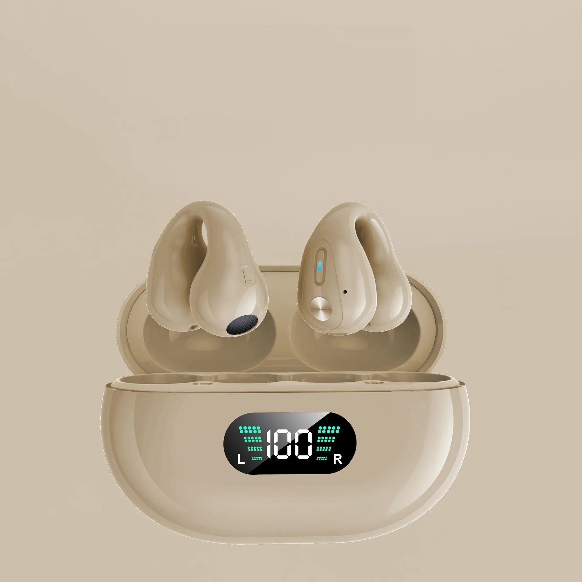 Bone conduction Bluetooth headset clip in black, white, or khaki with ear clip design