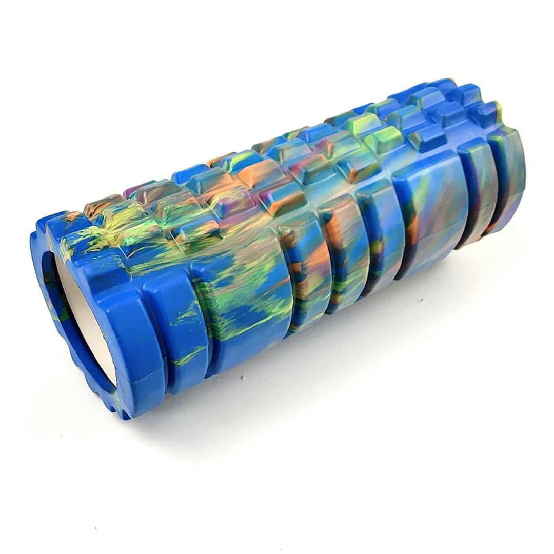 33cm camouflage pattern EVA foam roller showing classic colour combinations including blue green yellow and rose red black designs