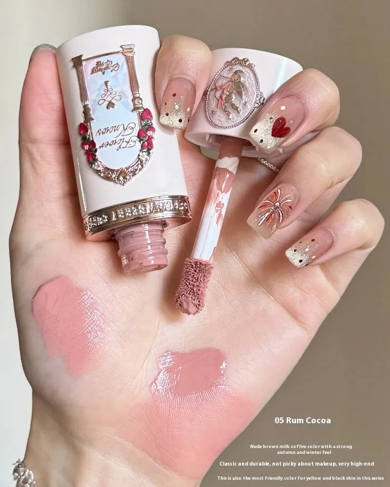 Cupid Series Liquid Blush bottle in one of six shades, showcasing its liquid formula on a hand swatch.