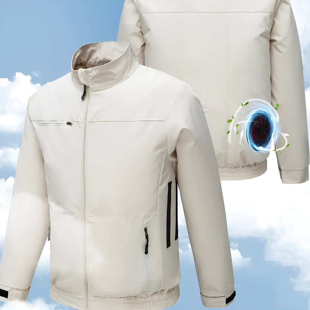 Men's smart air conditioning outdoor work jacket with fan ventilation holes in black.