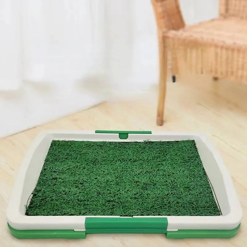 Green synthetic grass turf pet toilet with three-layer design for indoor puppy potty training