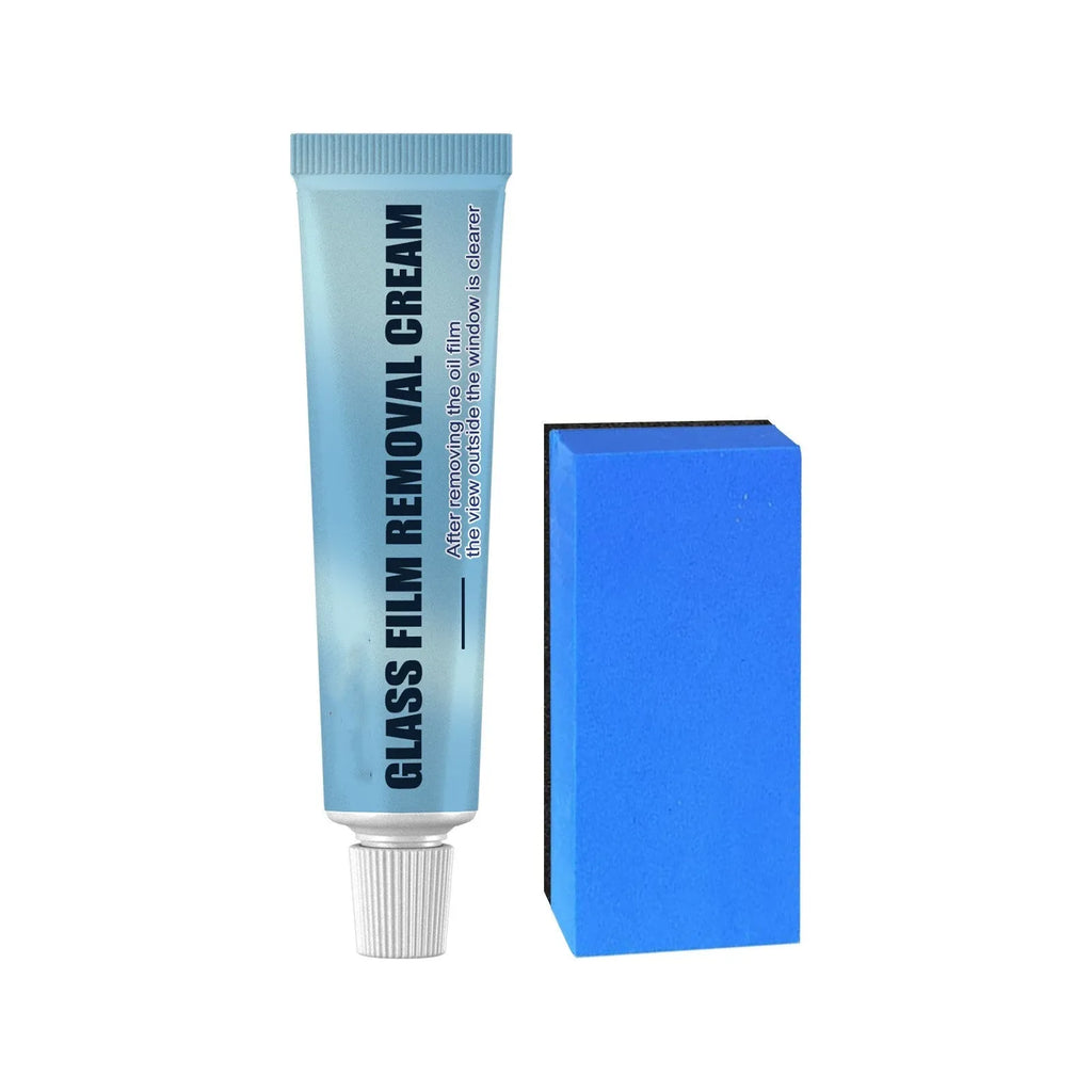 Blue car glass oil film remover tube and sponge applicator for cleaning windshields and windows