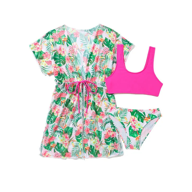 Girls' floral print two-piece swimsuit in briefs style for swimming sports