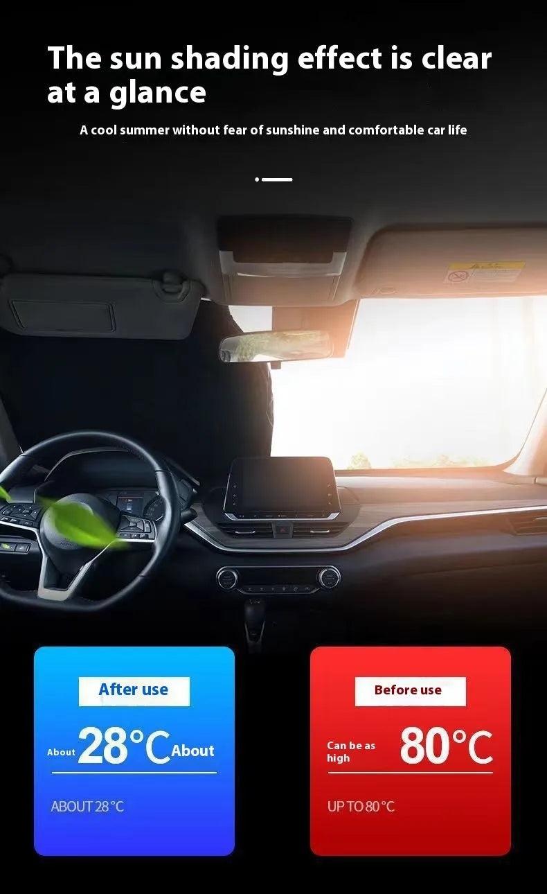 Aluminium foil car windscreen sunshade in titanium silver colour showing heat reflective surface