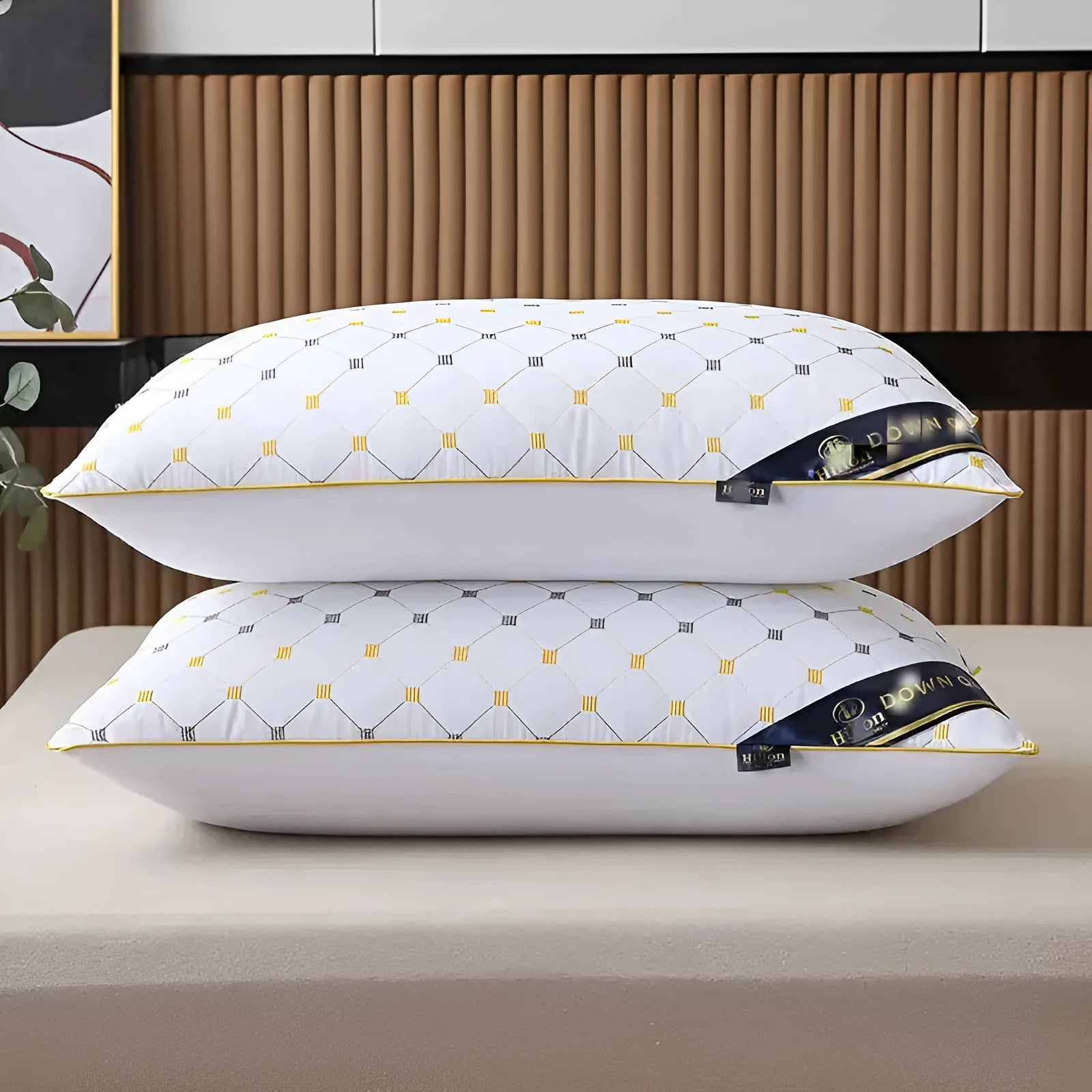 Polyester fibre core bed pillow in Argy Wormwood Light Blue colour, shown in 48x74cm size.
