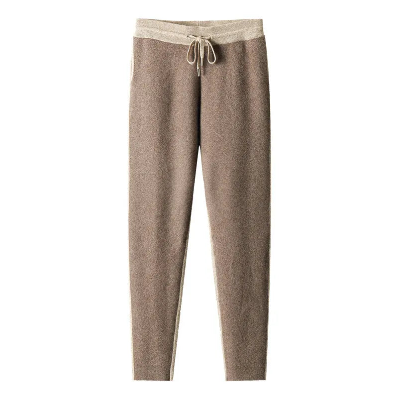 Men's camel cashmere blend half turtleneck zip-up cardigan suit with trousers