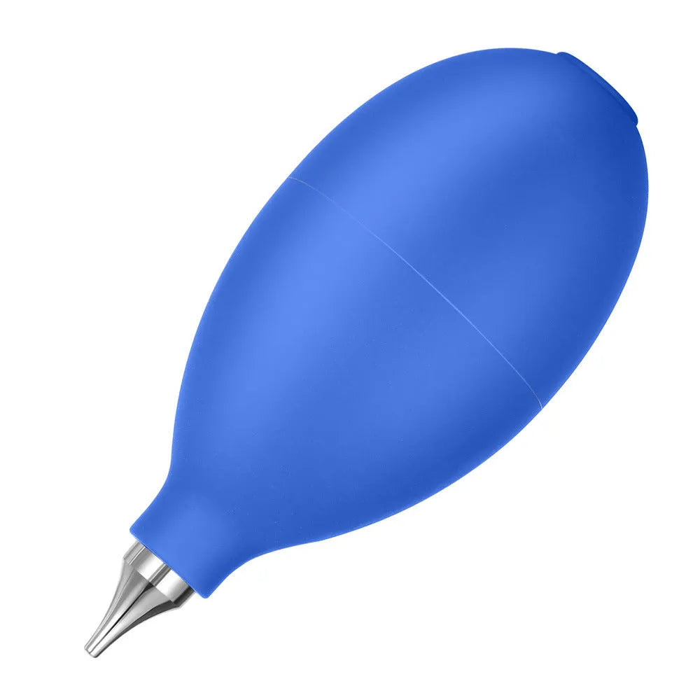 Blue rubber dust removal air blower cleaning tool for cameras and phones.