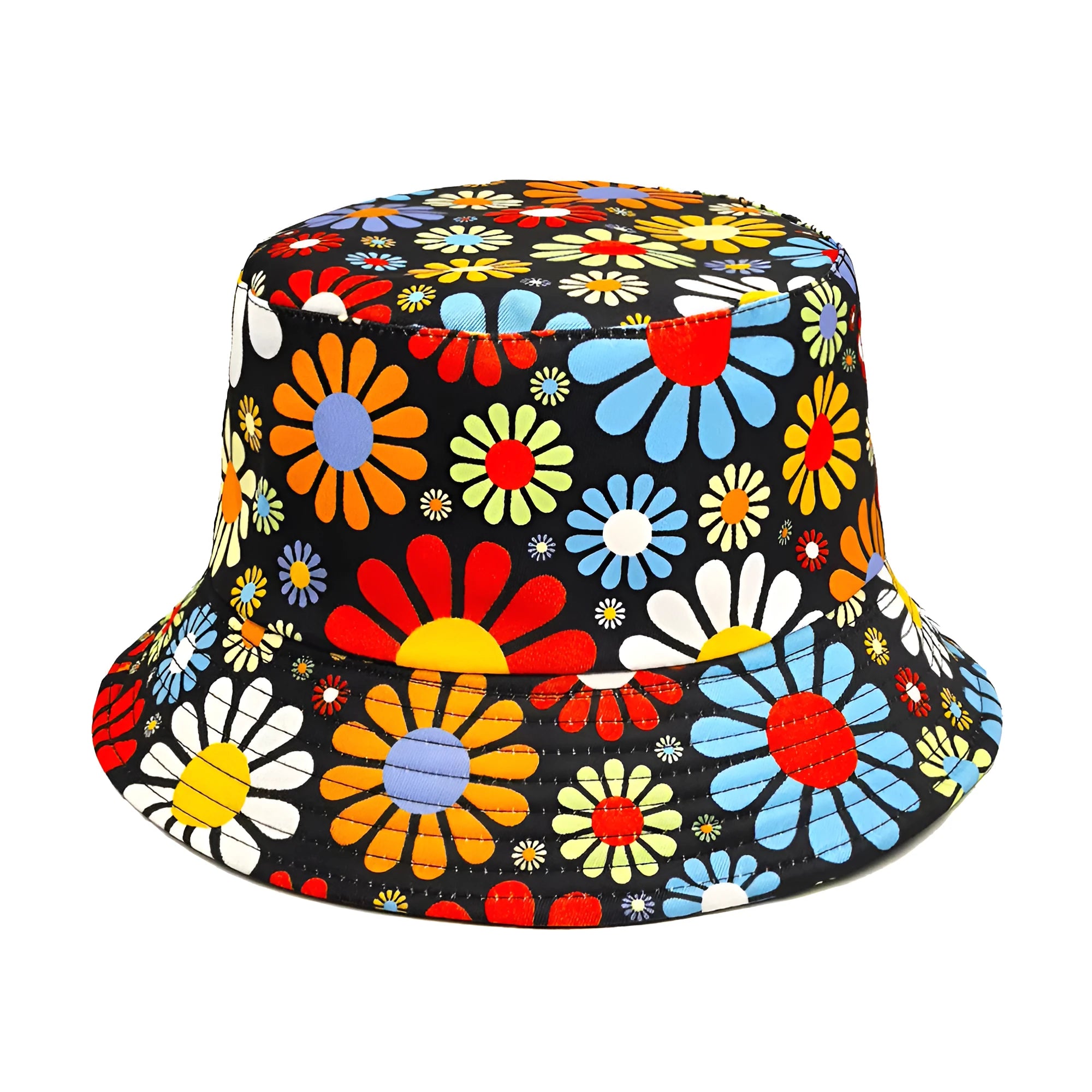 Flower pattern bucket hat with dome crown in size M for sun protection