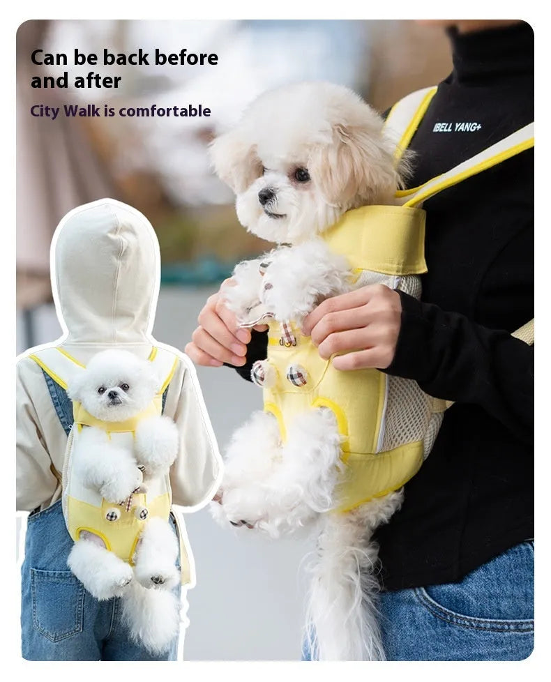 Cartoon animal pattern pet chest bag with soft canvas construction and ribbon detailing
