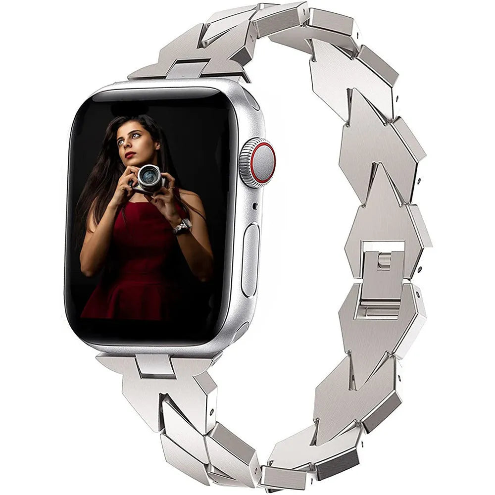 Metal chain steel band diamond strap for Apple Watch – silver colour, fits 38/40/41mm and 42/44/45/49mm cases