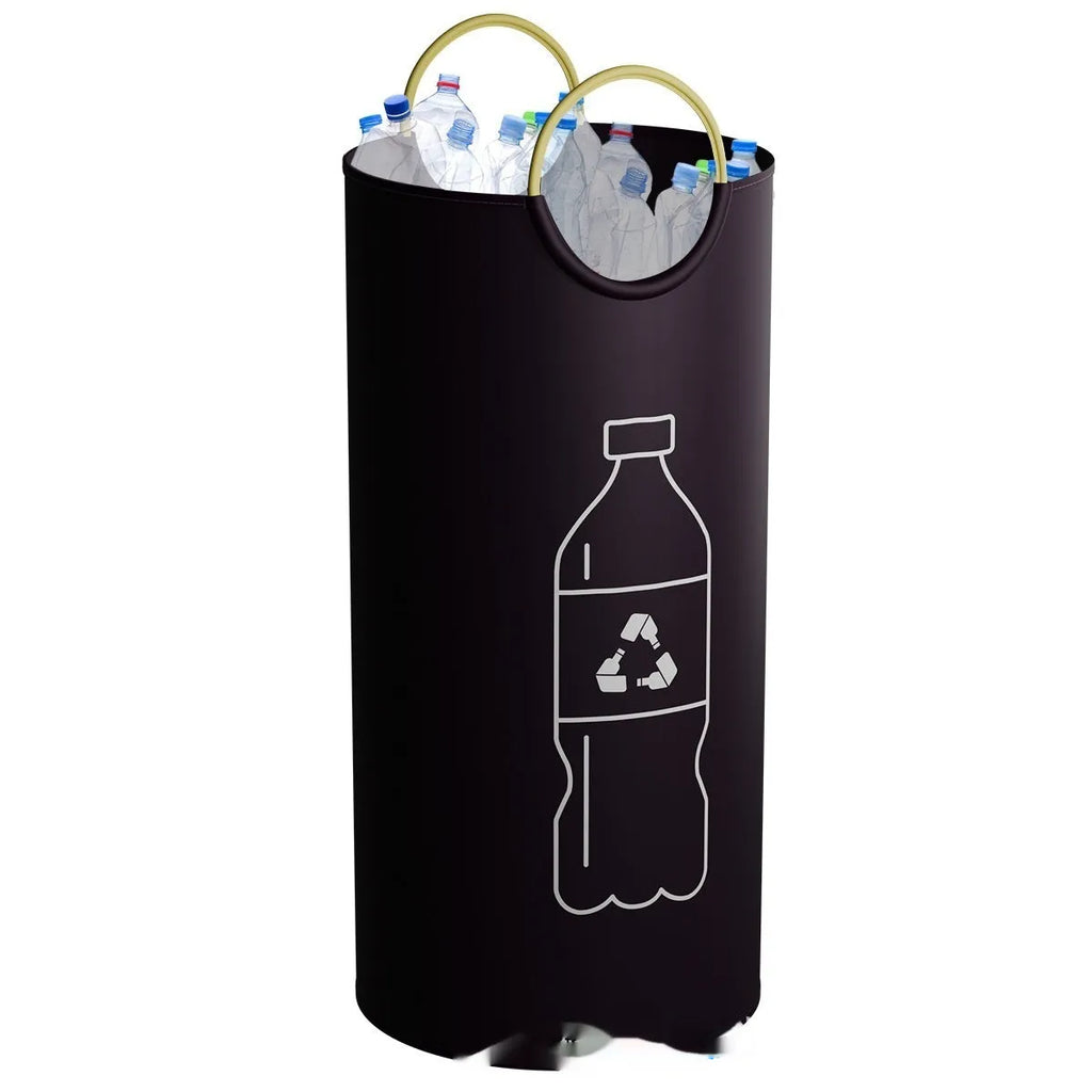 Round portable trash can measuring 38x72cm with plastic garbage bag included