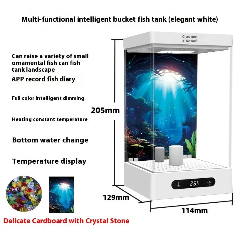 Bluetooth Douyu cylinder small fish tank in plastic, white colour, with data cable