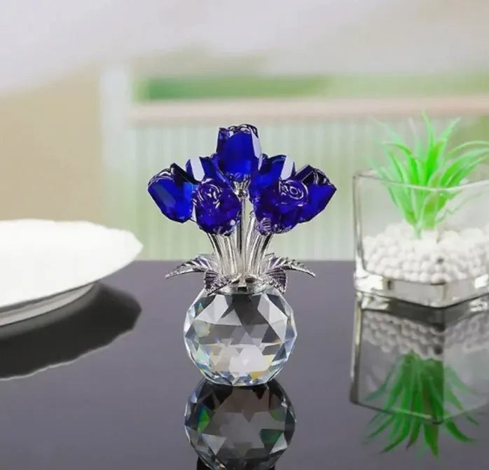 K9 crystal glass decorative rose ornament with geometric Chinese style design in multiple colour options