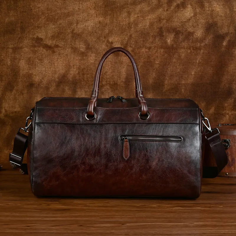 Handmade retro leather bag in vintage brown colour with below 20L capacity