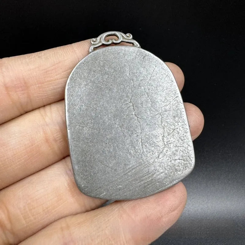 Iron Chinese style geometric pendant ornament with Buddhist deity design for wall hanging decoration.