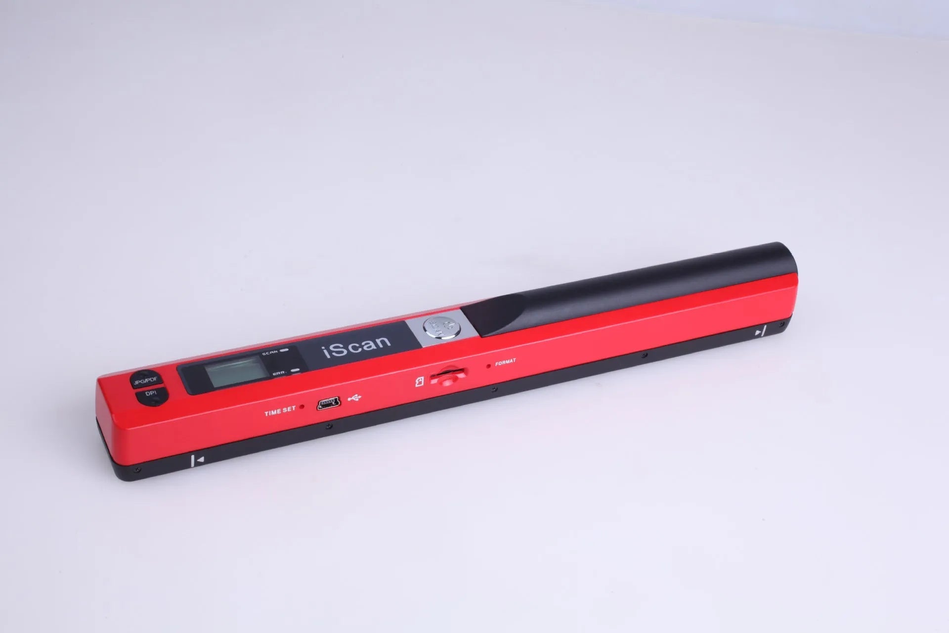 Handheld plastic barcode scanner with USB cable in five colour options