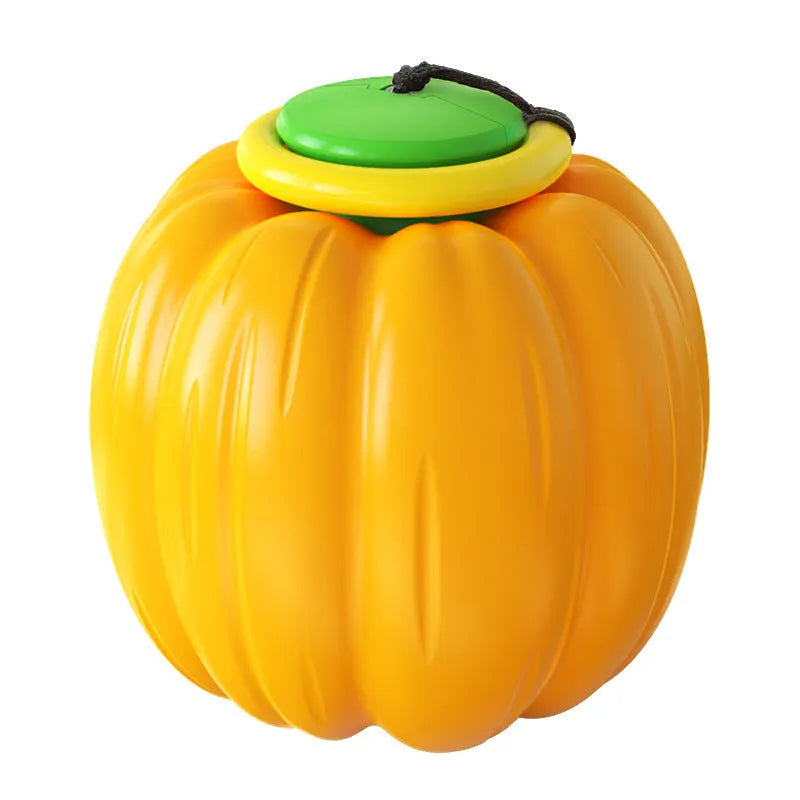 Green, orange and yellow plastic pumpkin squeaky dog ball toy for small dogs
