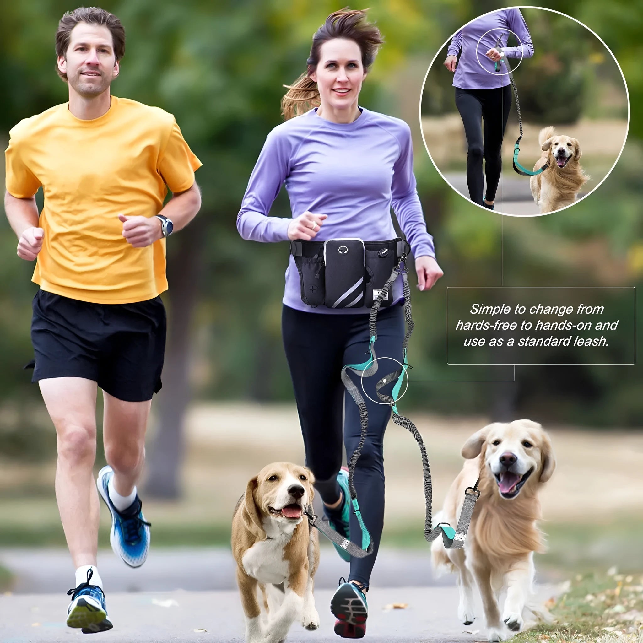 Black nylon outdoor pet training waist bag set with dog leash and collar for hands-free walking
