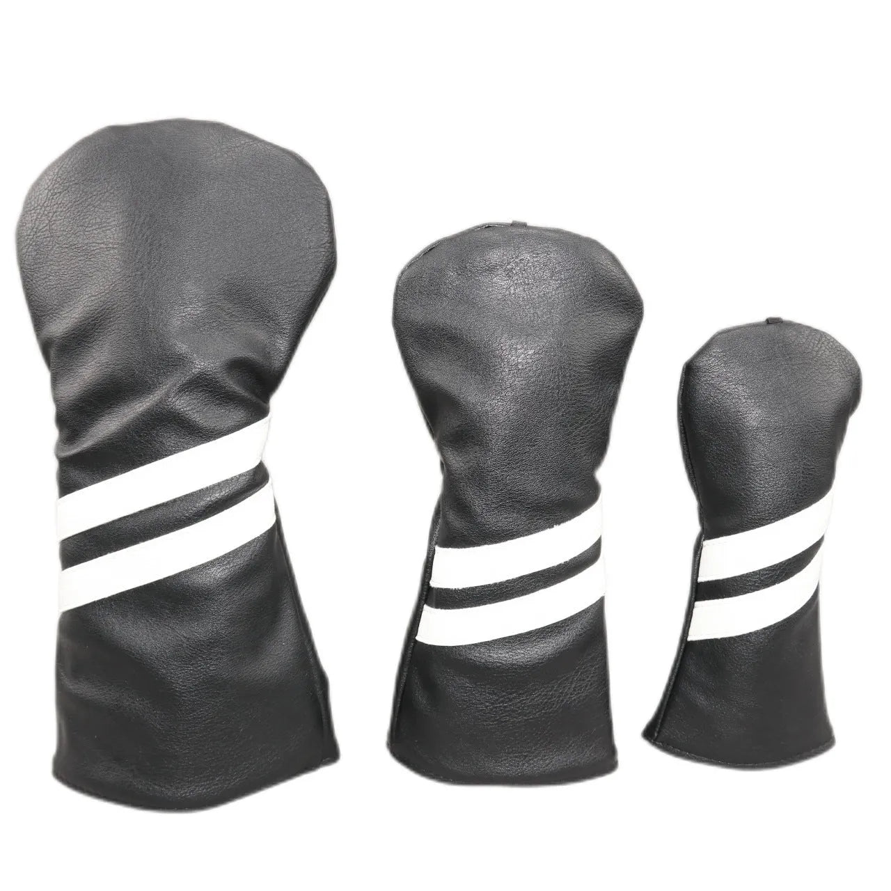 Golf club head cover with two oblique stripes in blue colour showing size dimensions