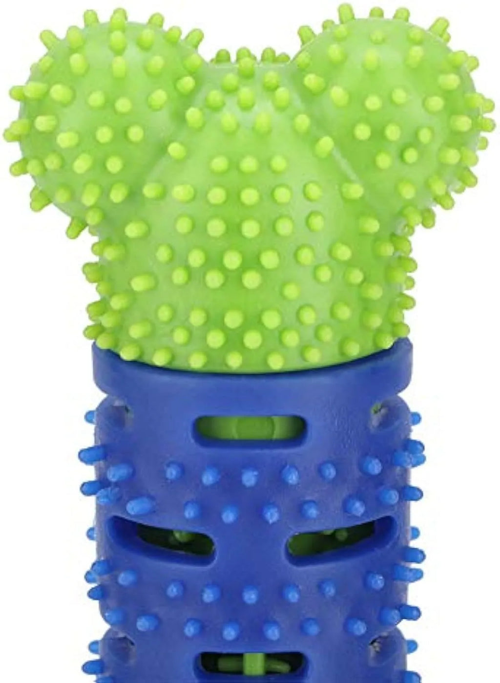 Blue green 25cm dog dental cleaning toy with silicone brush head and textured chewing surface